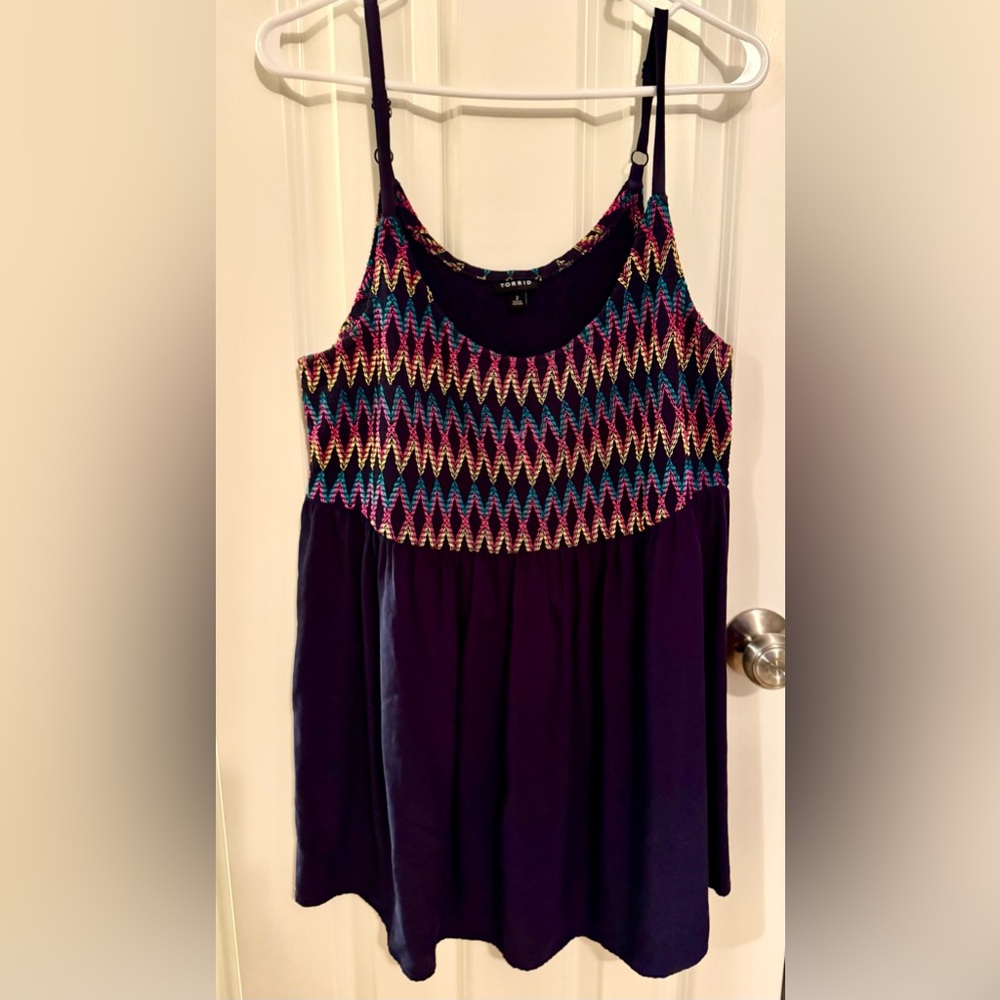 Torrid Navy Tank Top with Colorful Embroidery